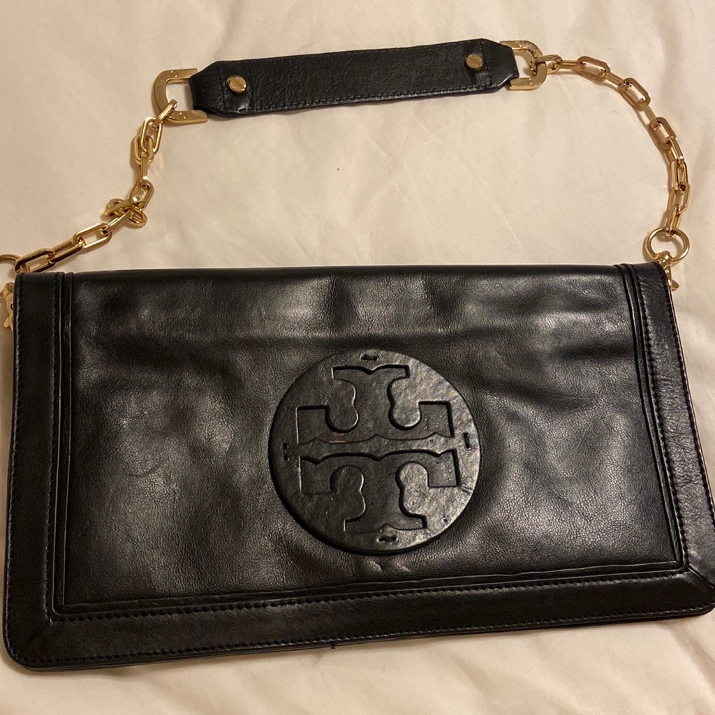 Tory Burch Bombe Reva Black Leather Shoulder Bag